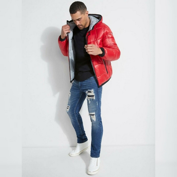 GUESS Reversible Primal Red Multi Puffer Jacket - Picture 5 of 11